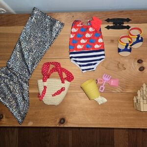 Our Generation 18" Doll Accessories Sandcastle Mermaid Tail Sandals Tote Bucket